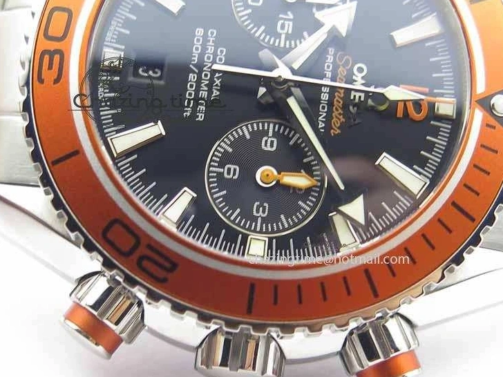 0517 Sophisticated Planet Ocean Master Chronometer Chrono SS OM 1:1 Best Edition Orange On SS Bracelet A 8156